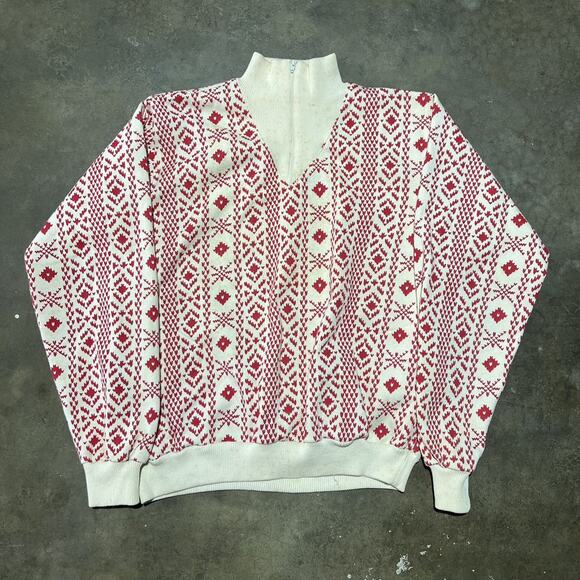 Vintagw 80s LL Bean White/Red Nordic Pattern Sweatshirt - Picture 1 of 4
